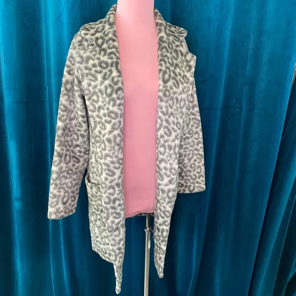 A New Day Animal Print Fleece Open Front Jacket in Gray